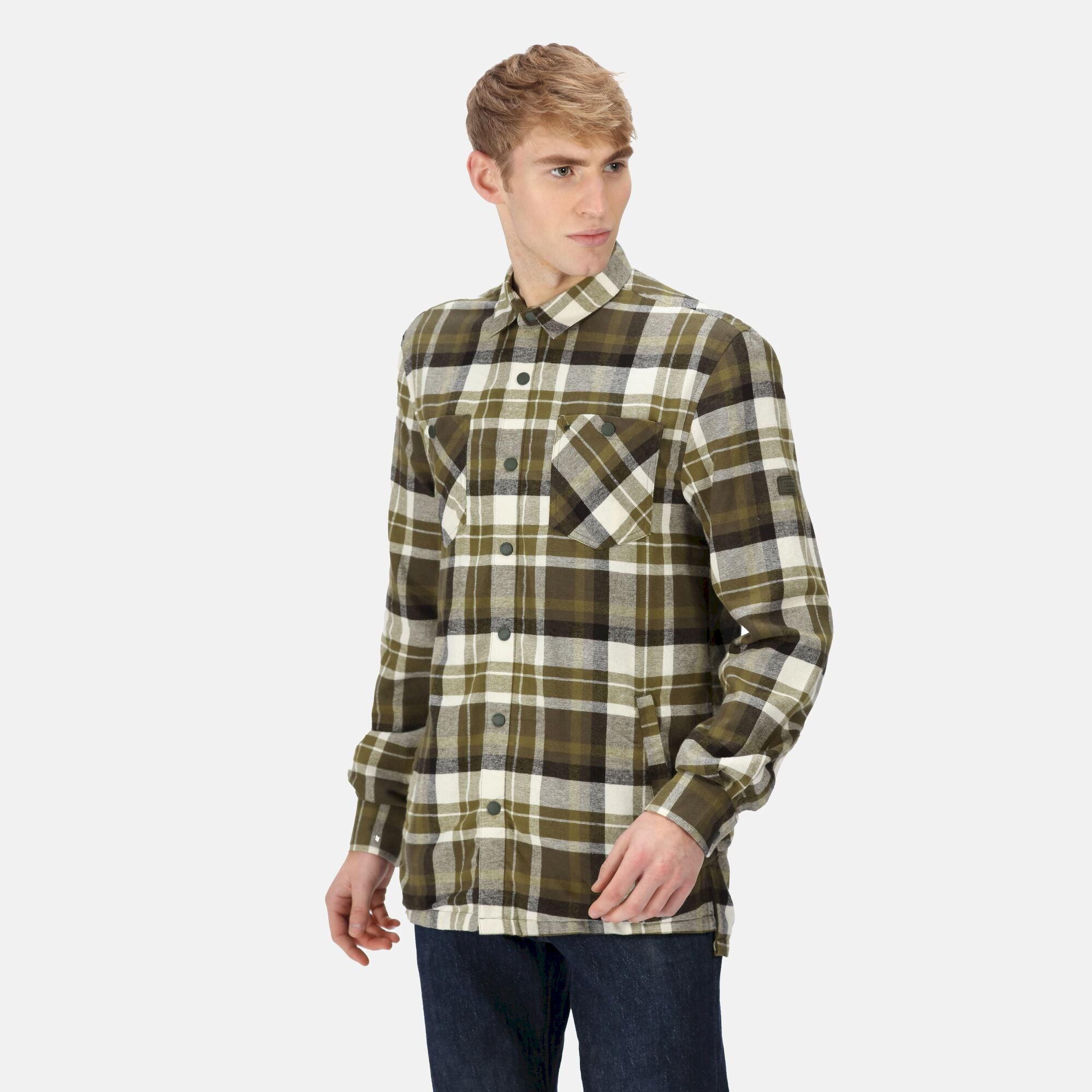Men's Thamos Long Sleeved Checked Shirt | Dark Khaki Check