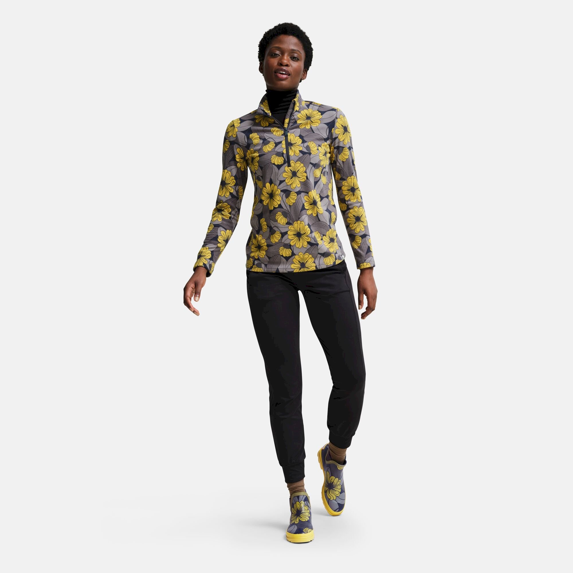 Orla Kiely Zip Neck Fleece | Winter Heligan Yellow