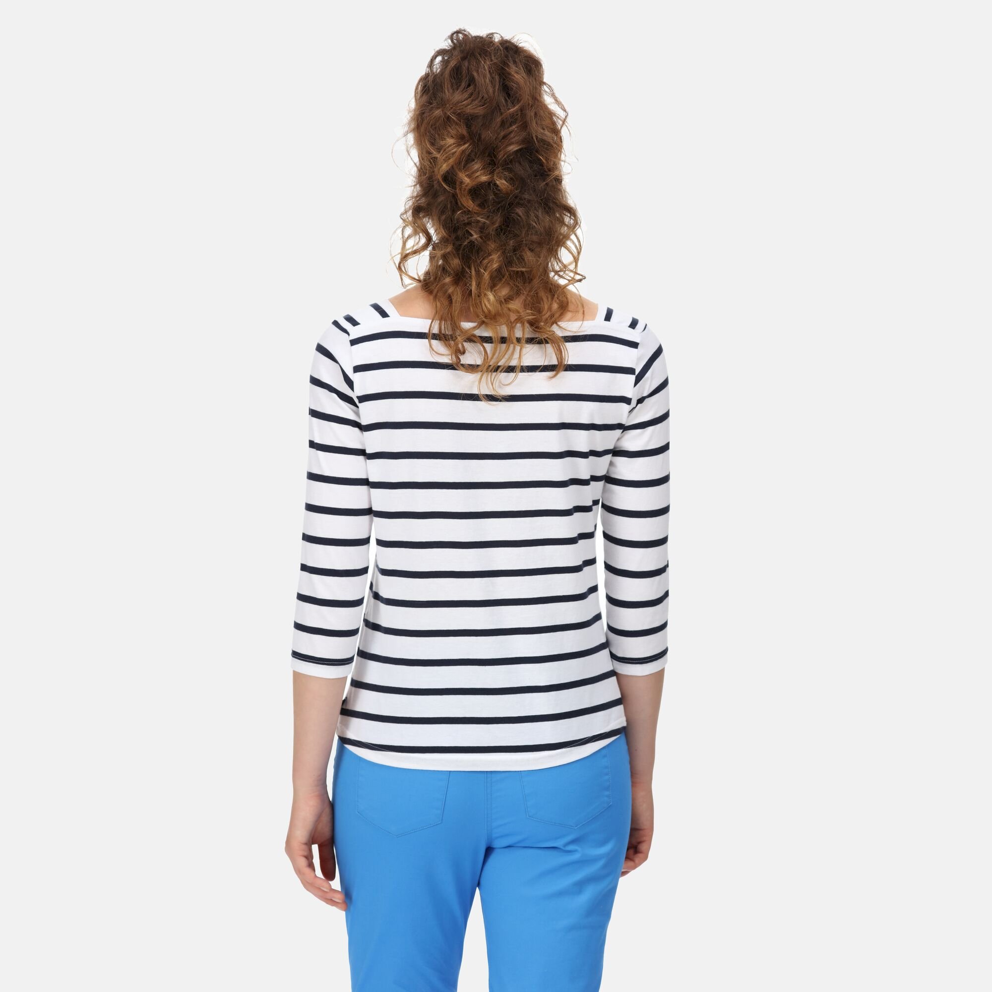 Women's Polexia Square Neck Top | White Navy Stripe