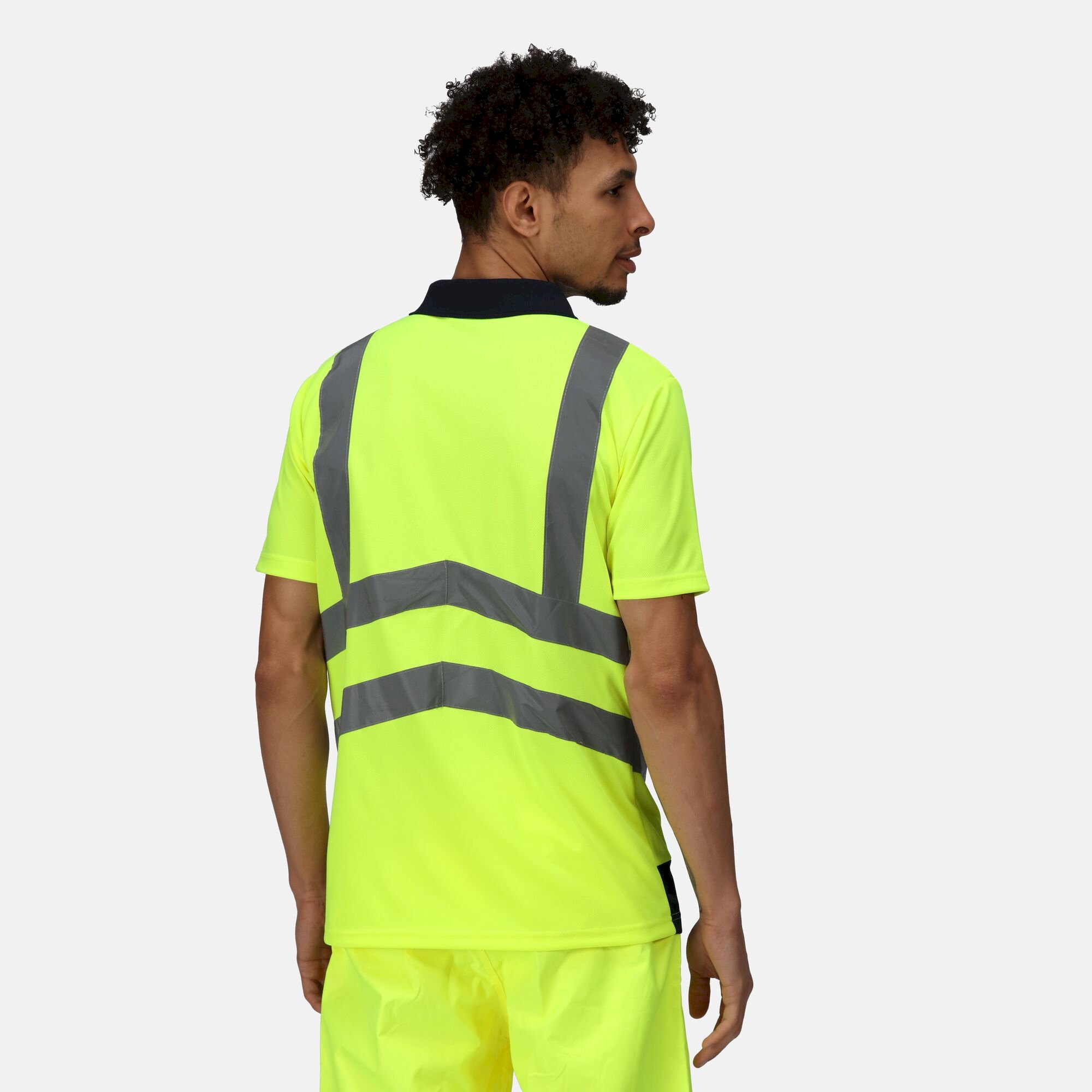 Men's Hi Vis Pro Reflective Polo Work Shirt | Yellow Navy