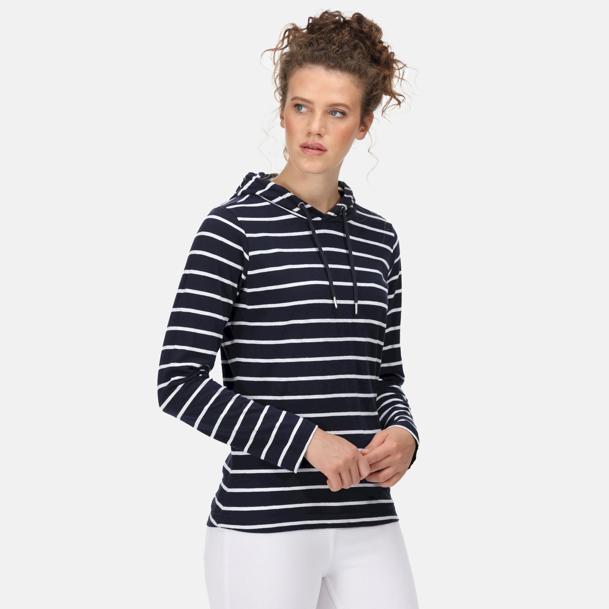 Women's Maelys Hooded Top | Navy White Stripe