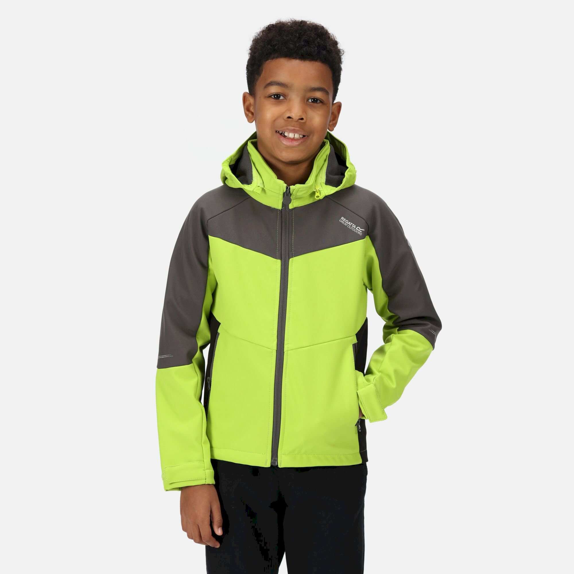 Kids Eastcott II Softshell Jacket | Bright Kiwi Dark Grey Black
