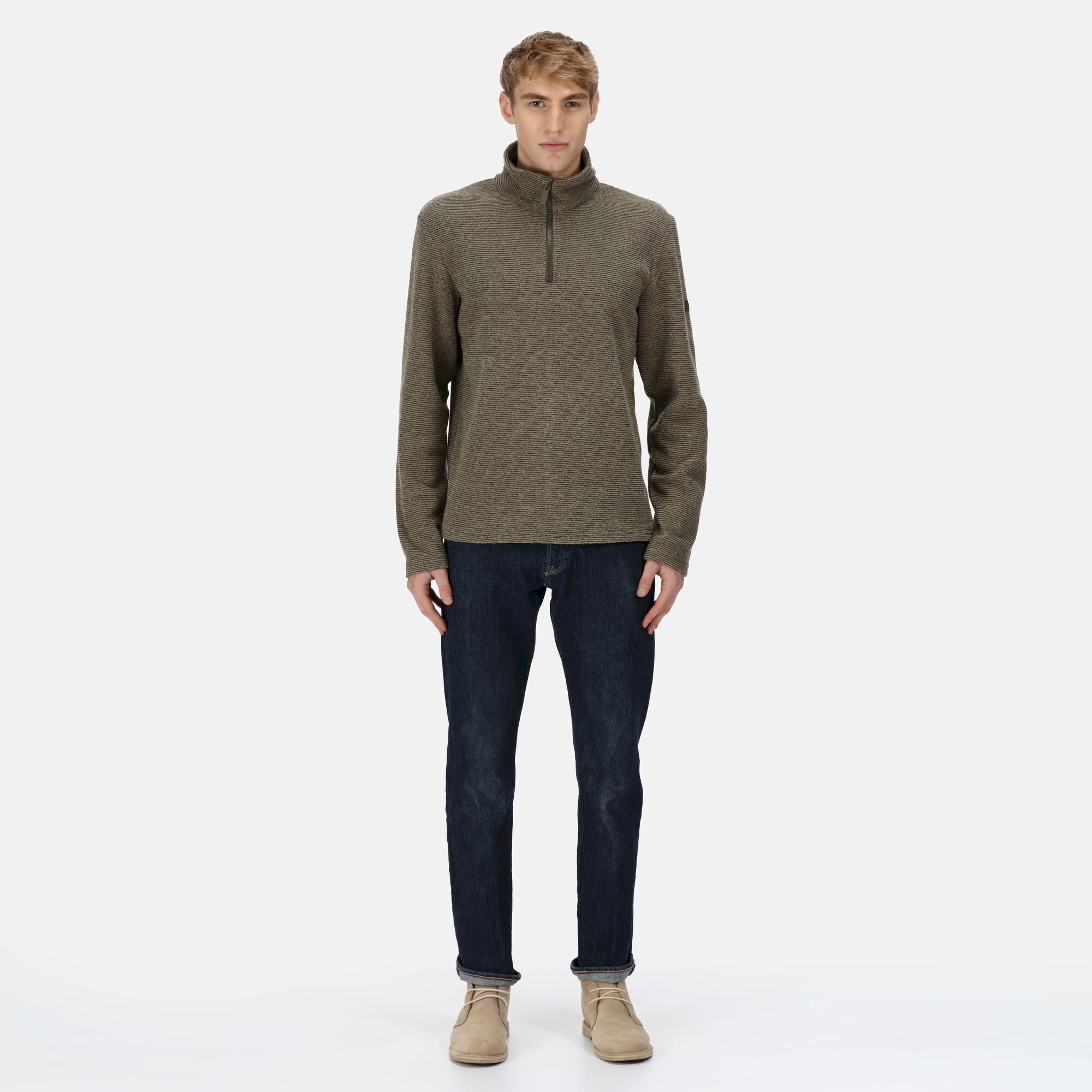 Men's Edley Half Zip Fleece | Dark Khaki Linear