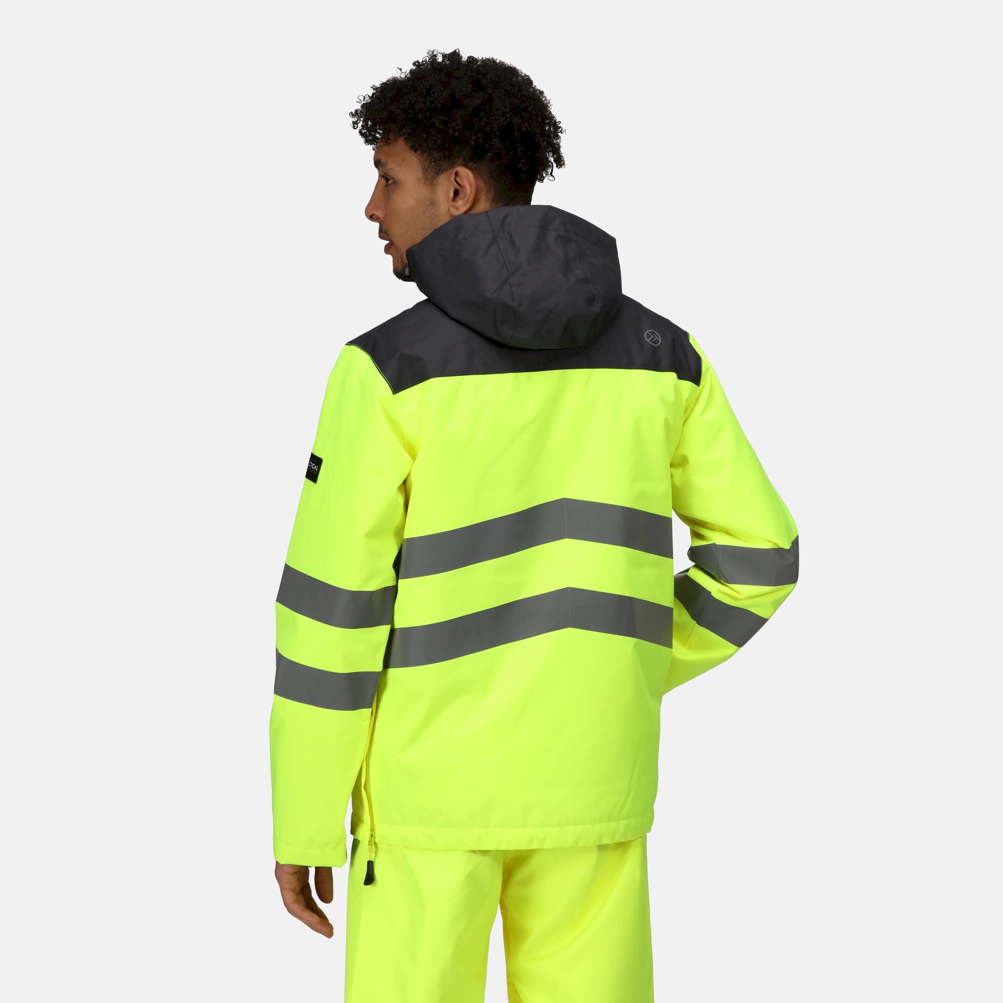 Men's Hi-Vis Waterproof Reflective Overhead Bomber Jacket | Yellow Grey