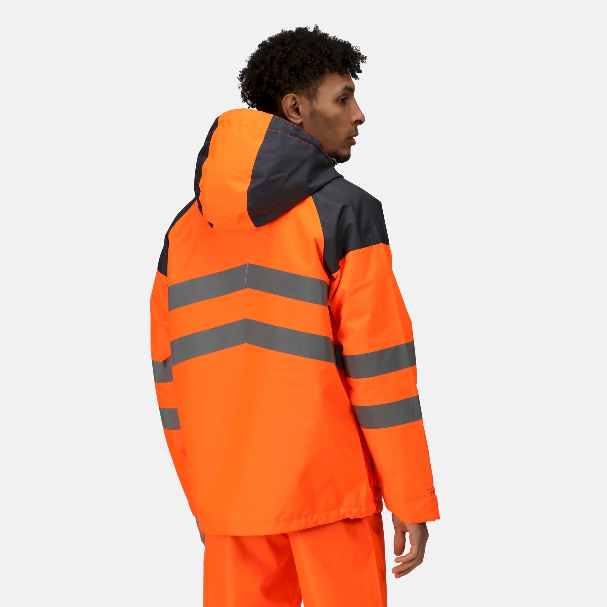 Men's Hi-Vis Waterproof Reflective Parka Jacket | Orange Grey