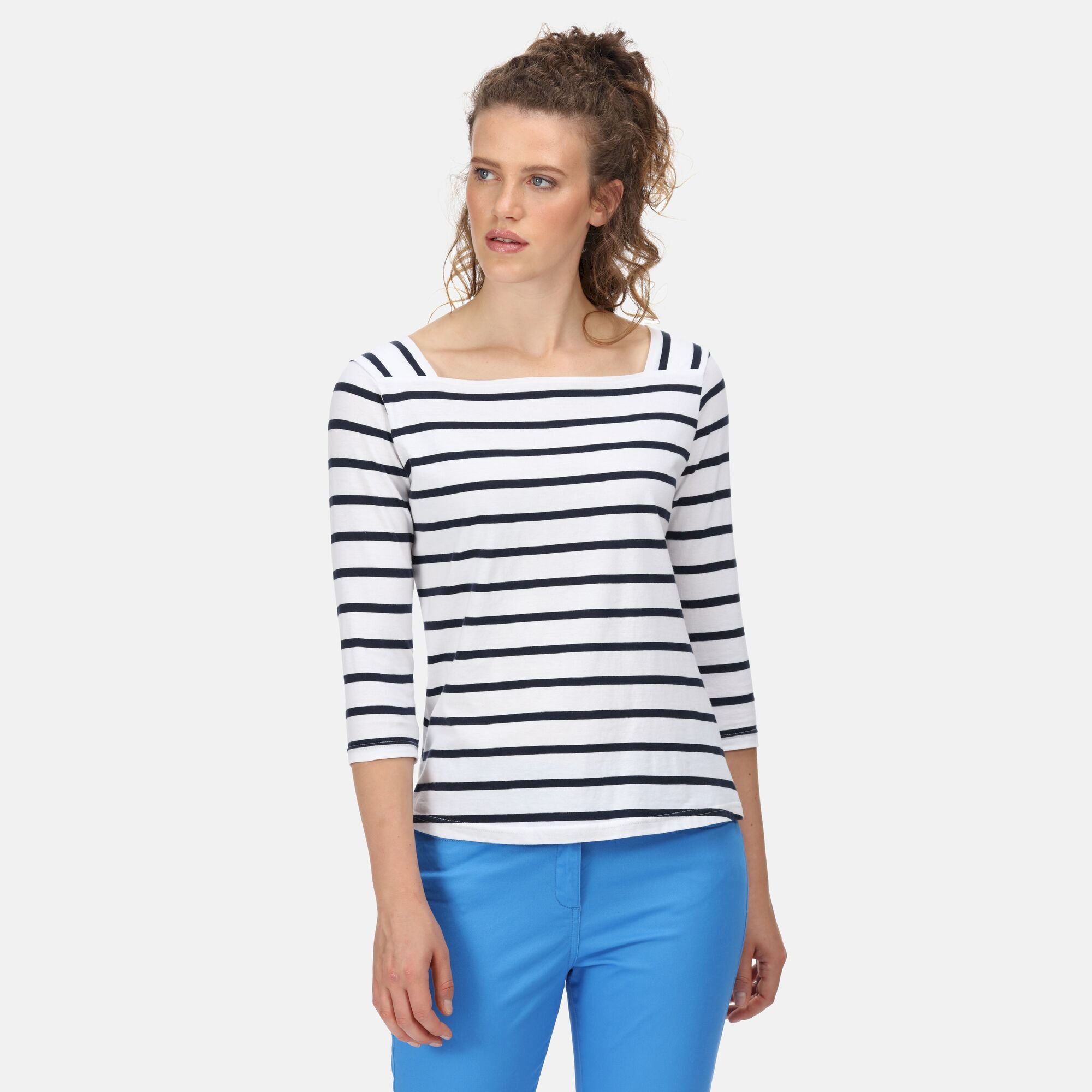 Women's Polexia Square Neck Top | White Navy Stripe
