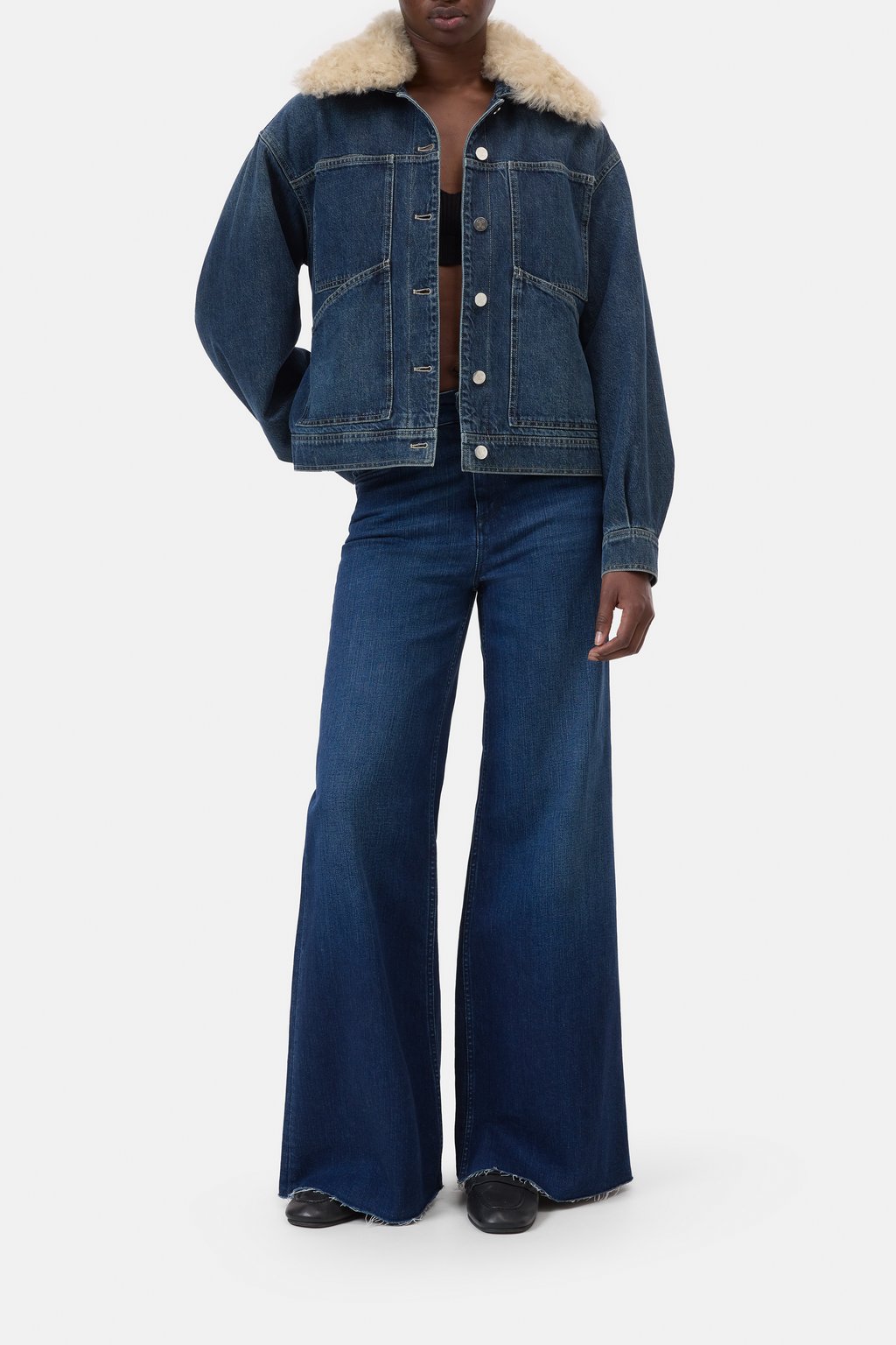 Denim-Jacke mit Shearling-Kragen