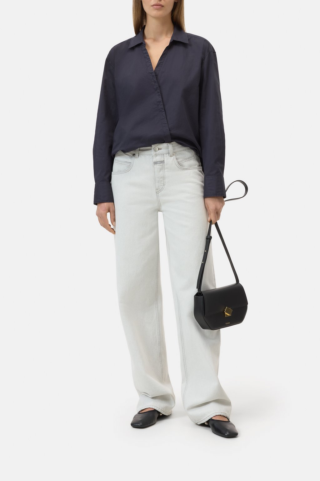 Popeline-Bluse mit diagonaler Knopfleiste