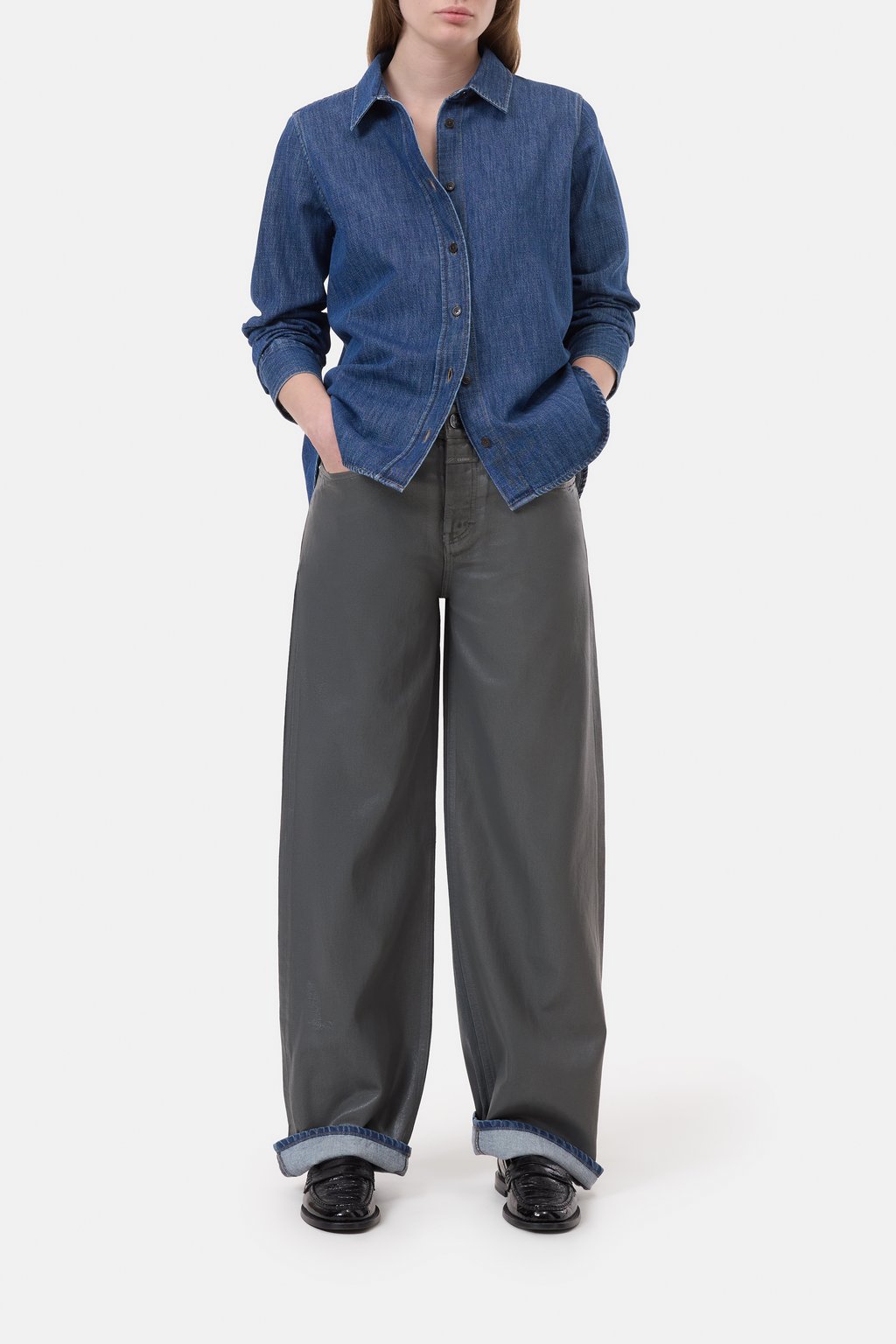 Denim-Bluse mit Schn&uuml;rung