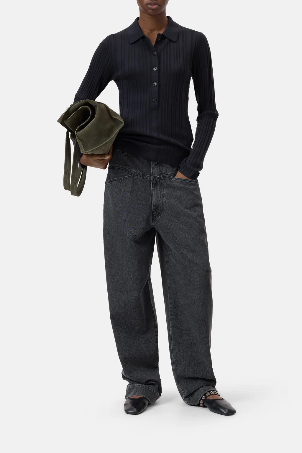 Langarm-Polo aus Woll-Mix