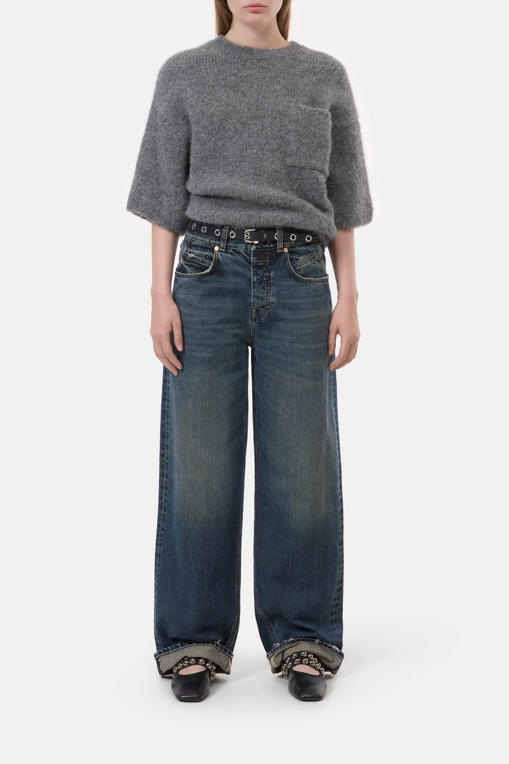 Kurzarm-Pullover aus Alpaka-Wollmix