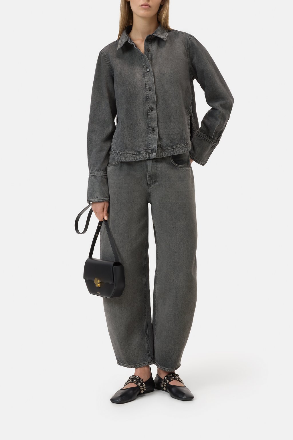 Denim-Hemd mit geschwungenem Saum