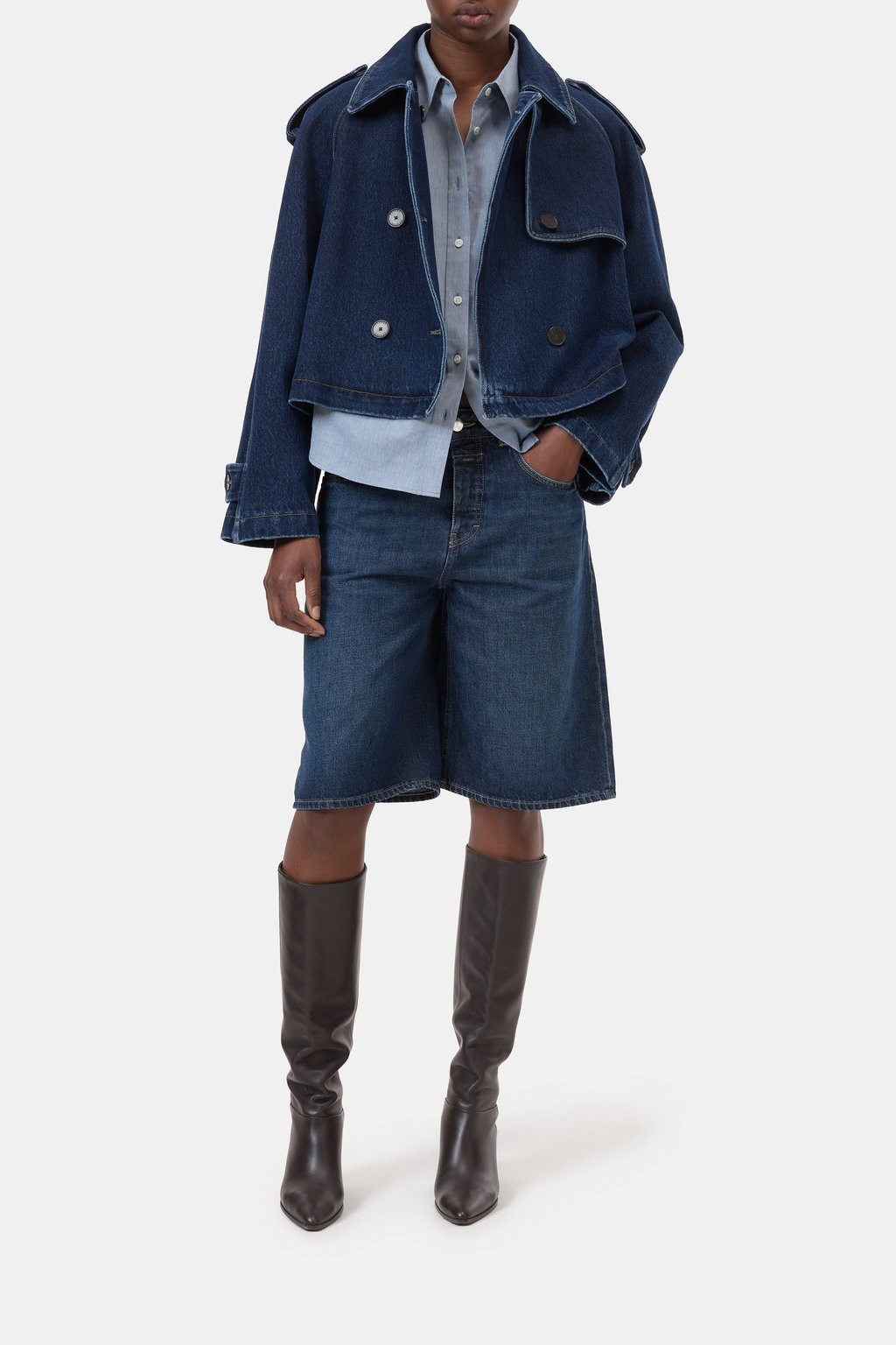 Cropped Trench aus Denim