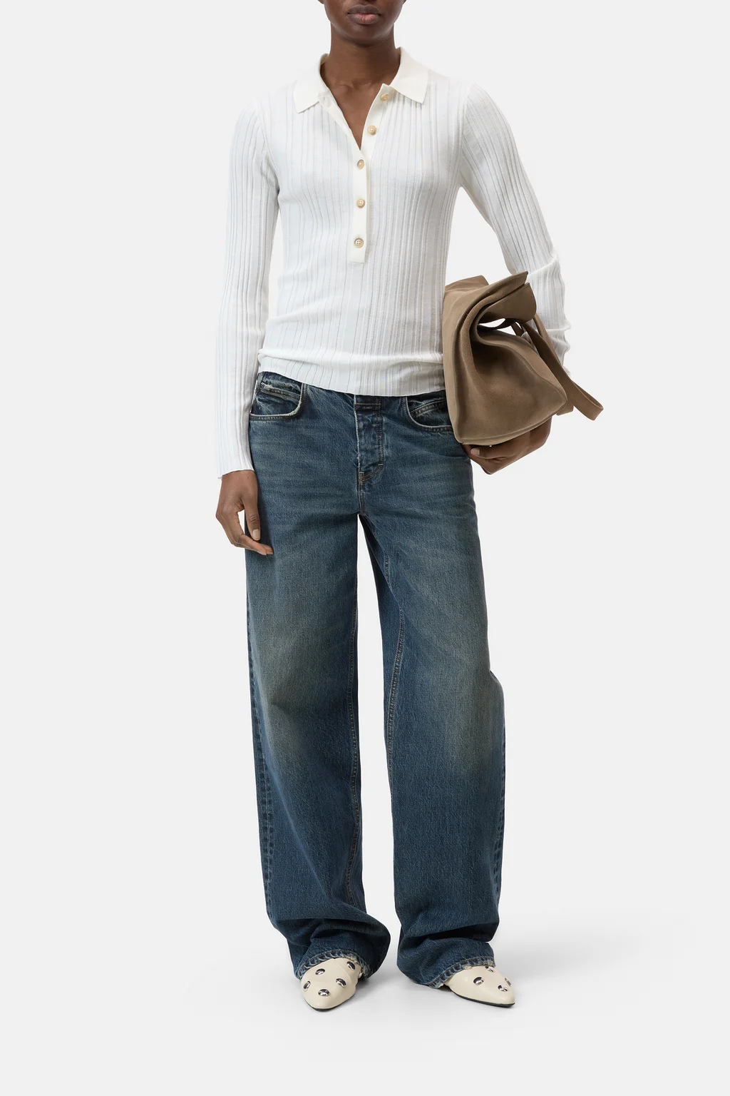 Langarm-Polo aus Woll-Mix