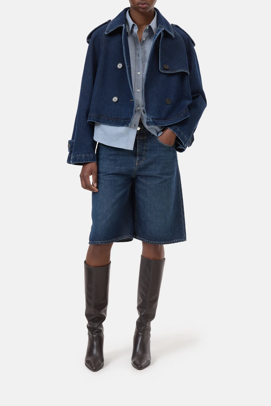 Cropped Trench aus Denim