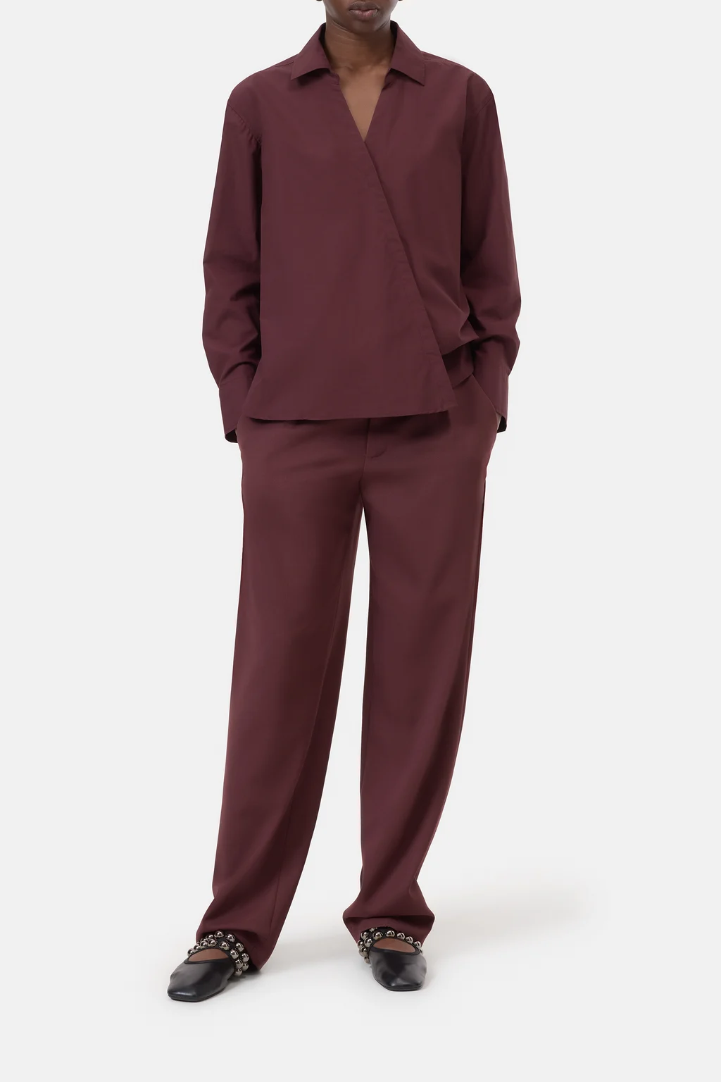 Popeline-Bluse mit diagonaler Knopfleiste