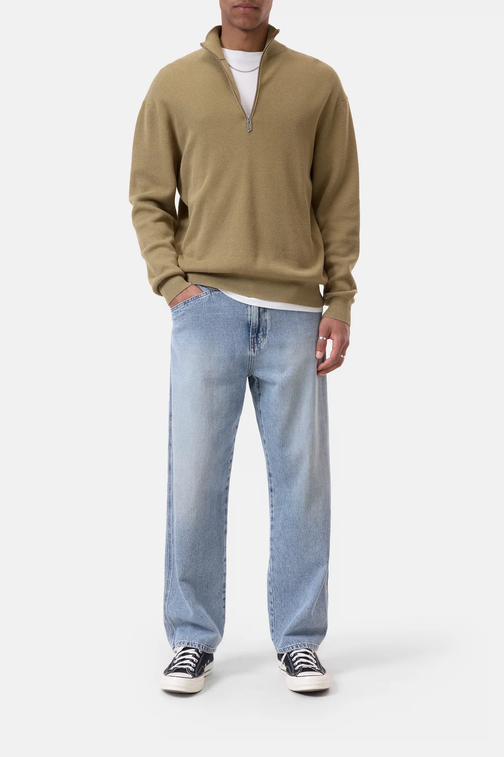 Half-Zip-Pullover aus Baumwoll-Mix