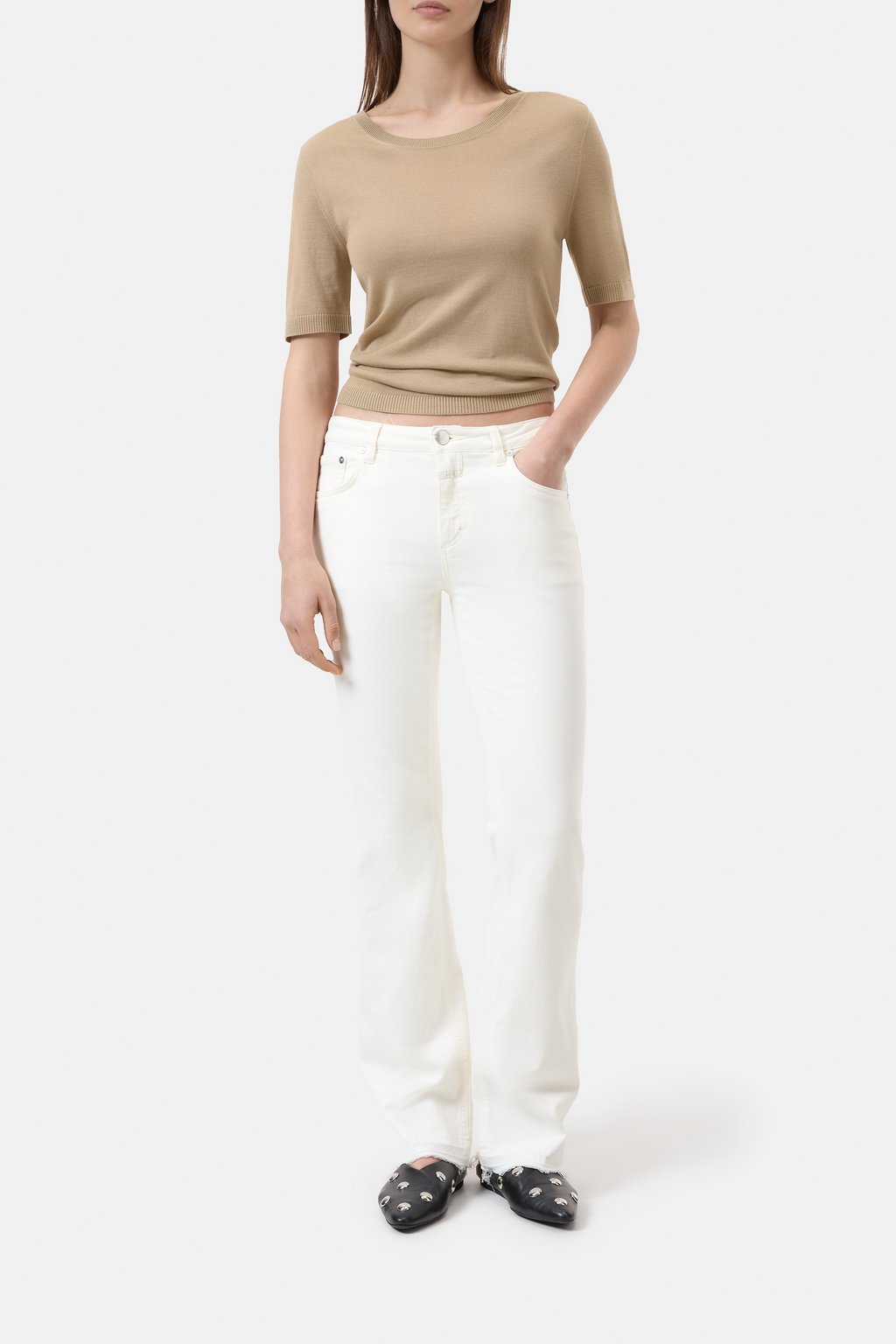 Kurzarmshirt aus Woll-Seiden-Mix