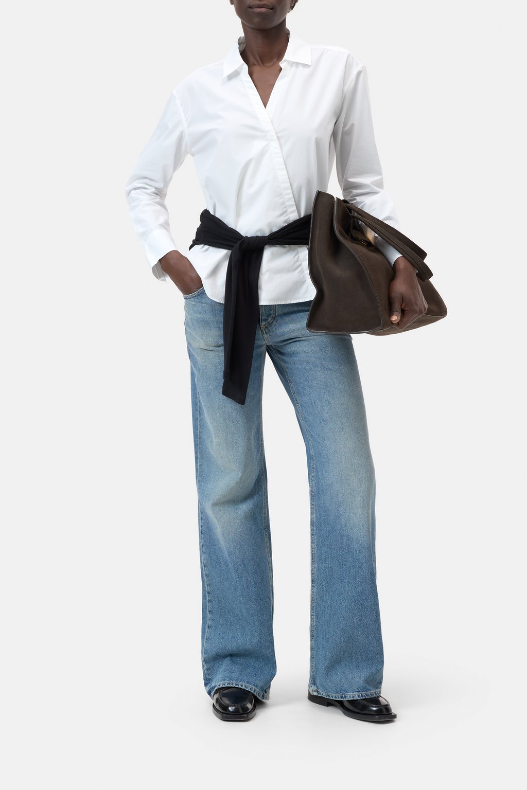 Popeline-Bluse mit diagonaler Knopfleiste