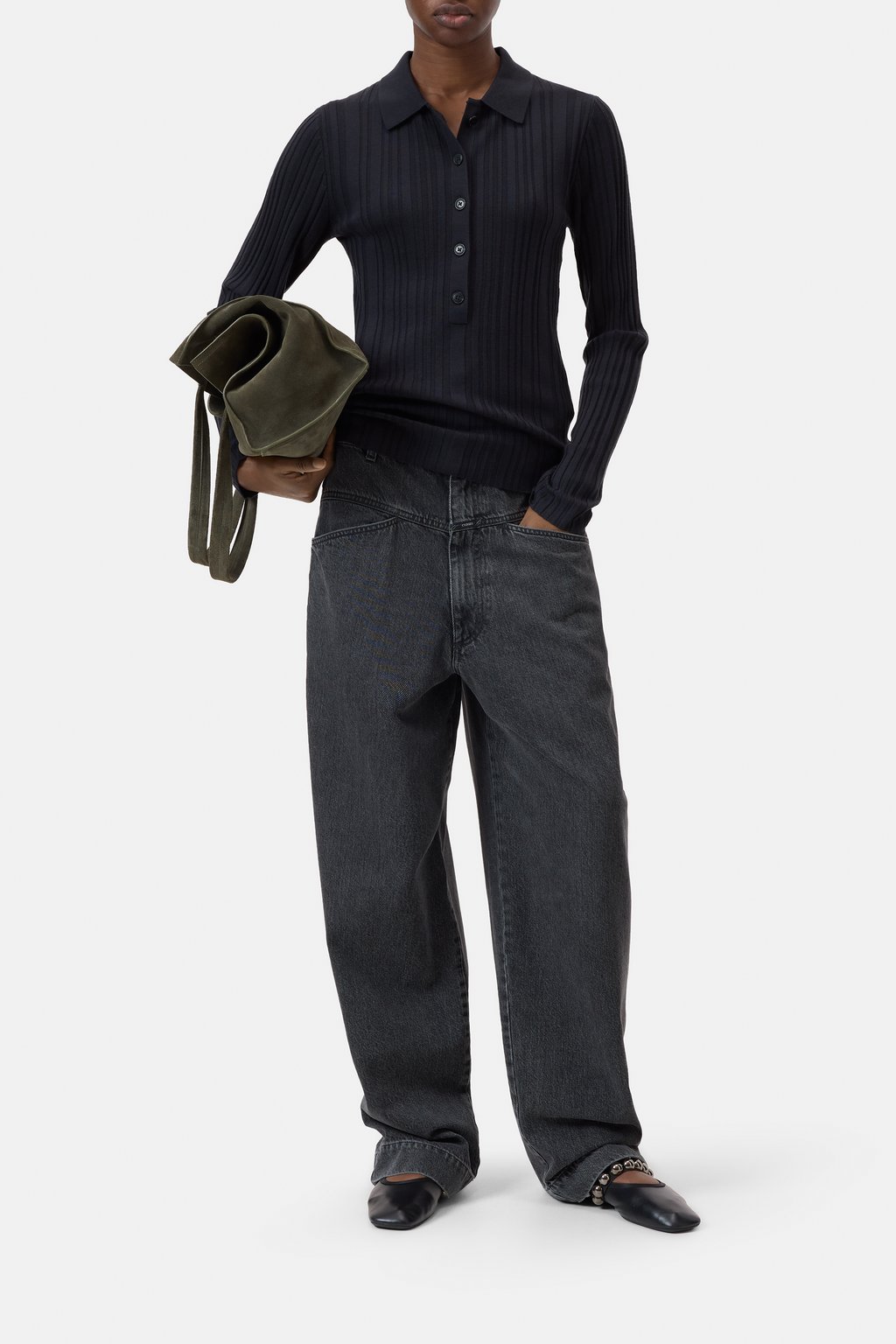 Langarm-Polo aus Woll-Mix