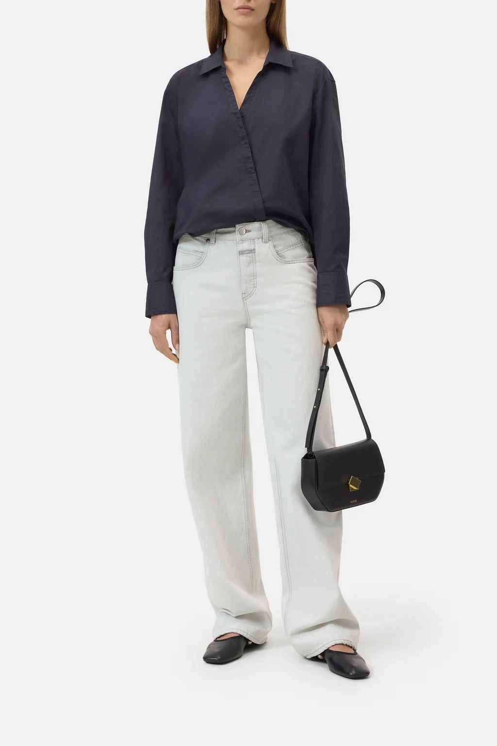 Popeline-Bluse mit diagonaler Knopfleiste