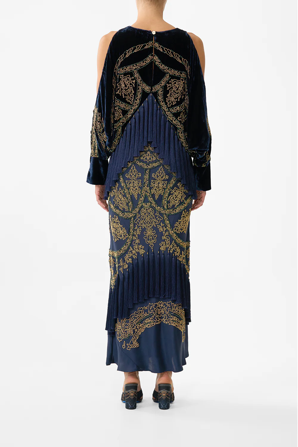 PLUNGE NECK DRAPED SHOULDER DRESS THE IMPERIAL GATE