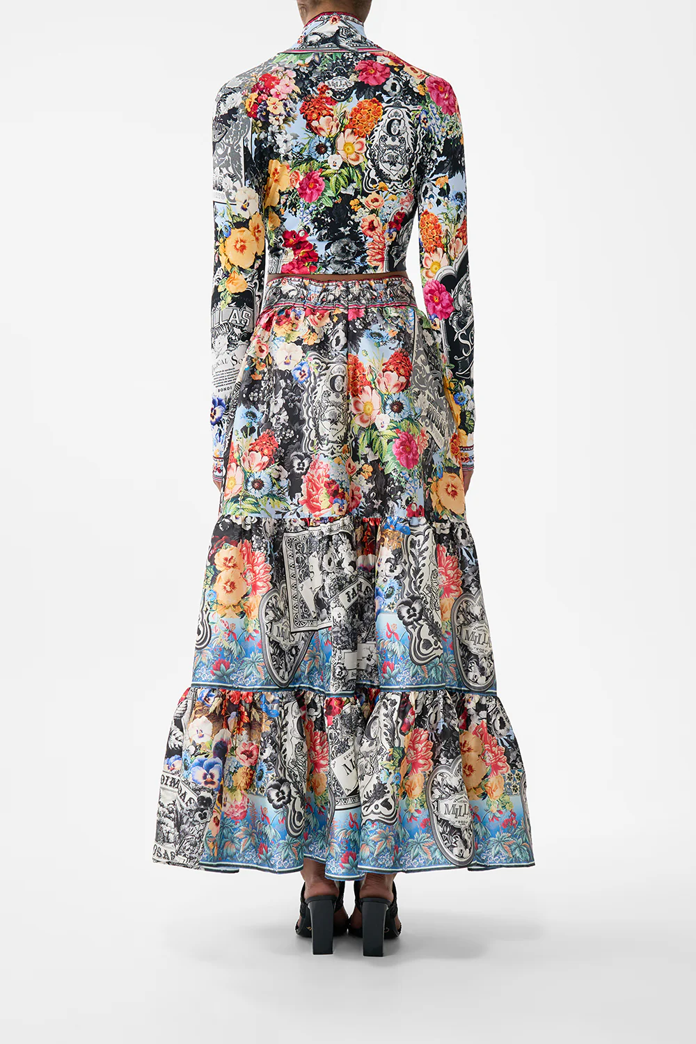 HIGH WAISTED TIERED SKIRT FLOWER SHOWERS