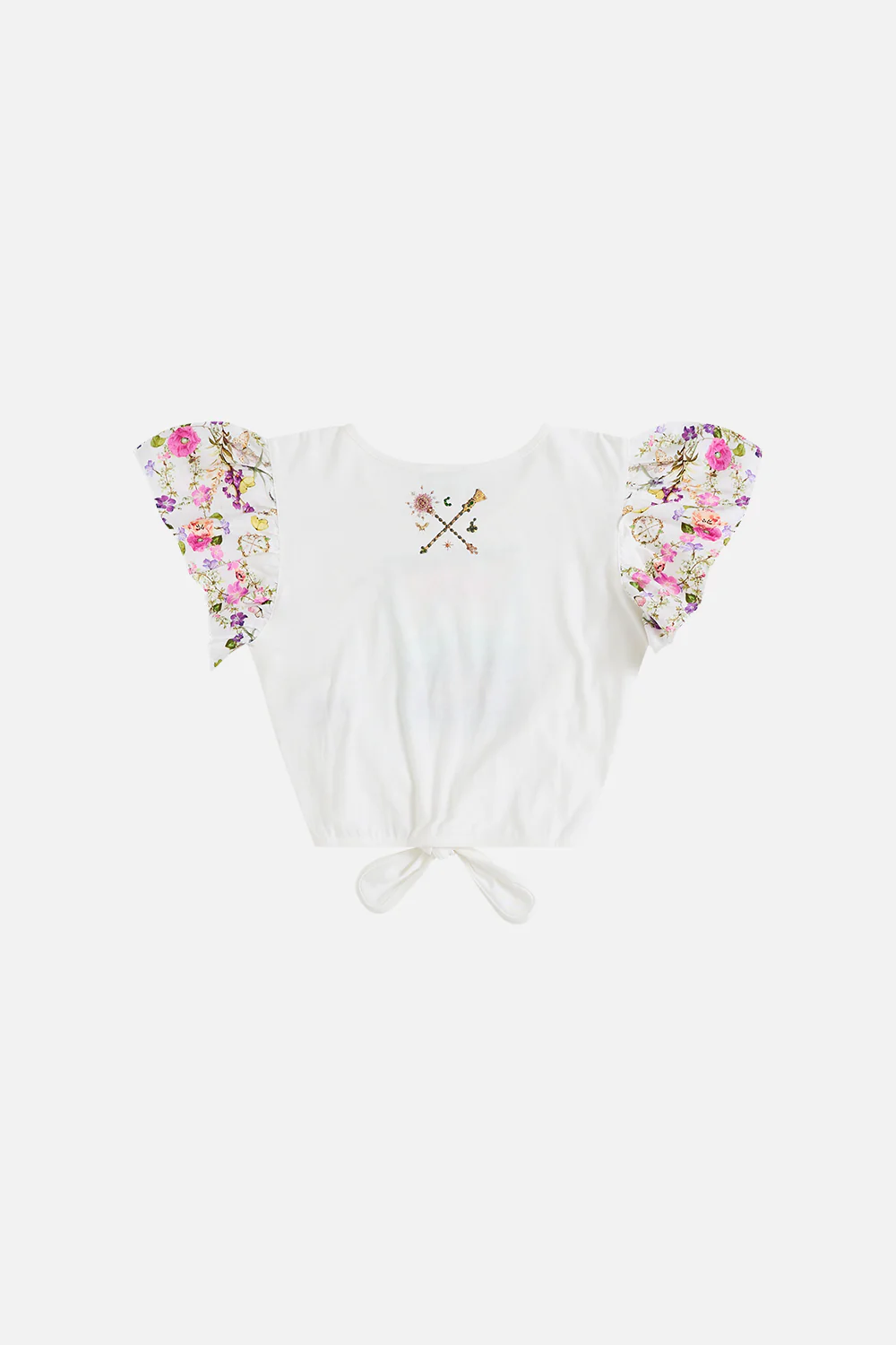CROPPED TEE W TIE & EMBROIDERED SLEEVES 4-10 MUNCHKINLAND