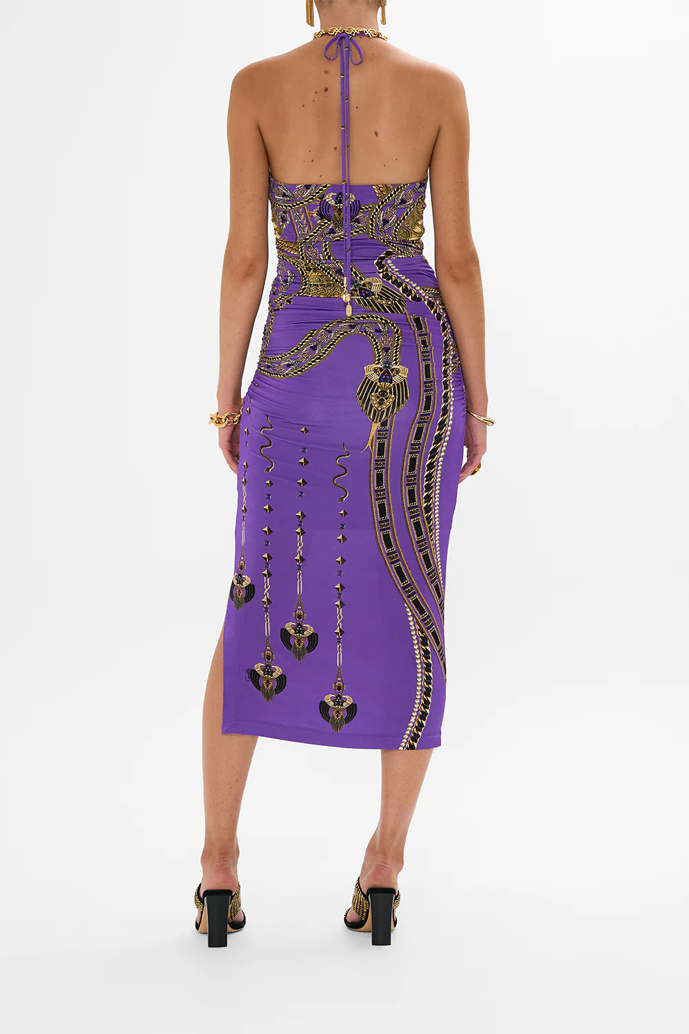 CUT OUT SLEEVELESS JERSEY HALTER NECK DRESS LUXORLAND LADY