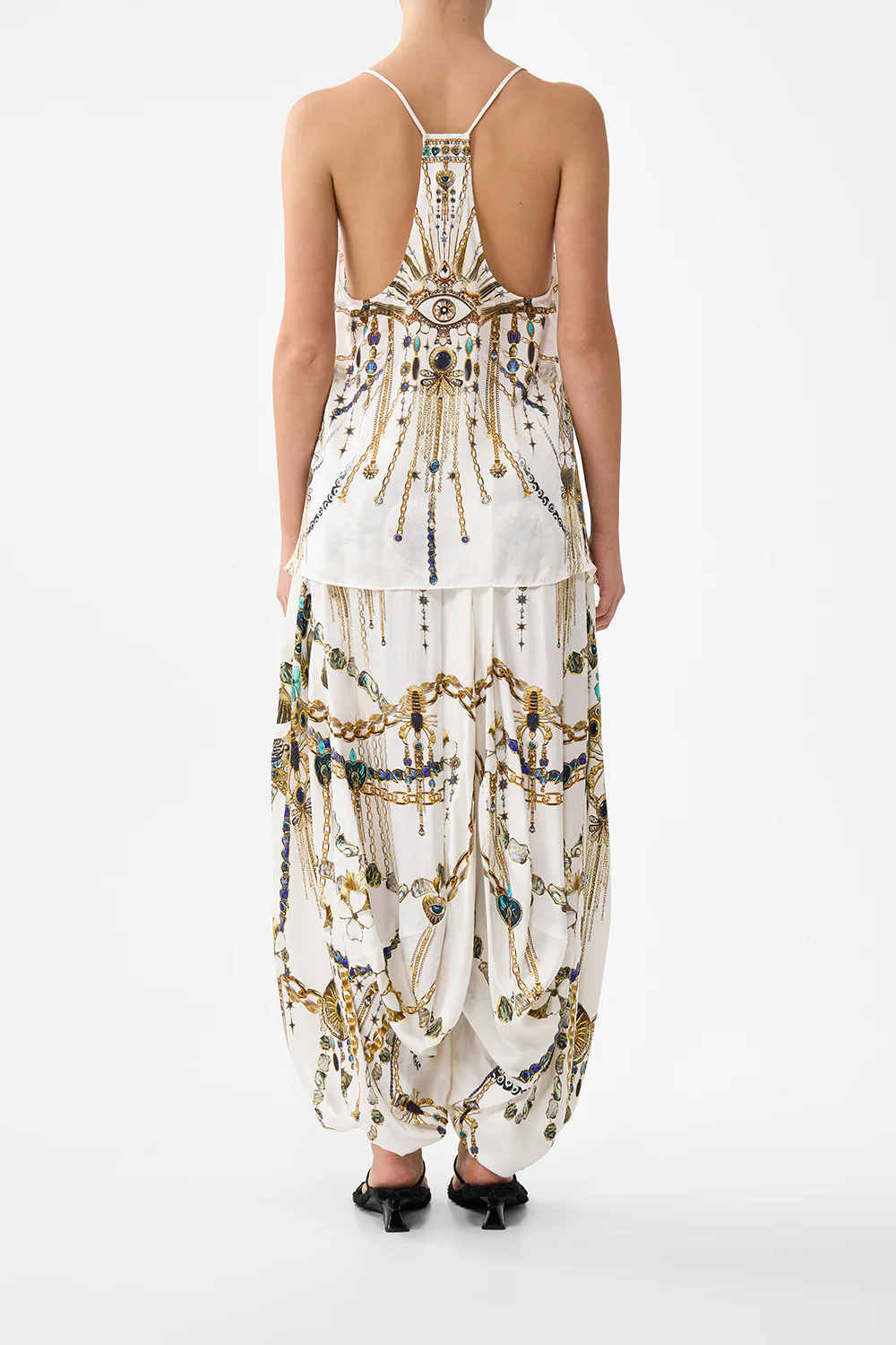 PANELLED HAREM PANT WITH TIE WAIST CHAIN GANG