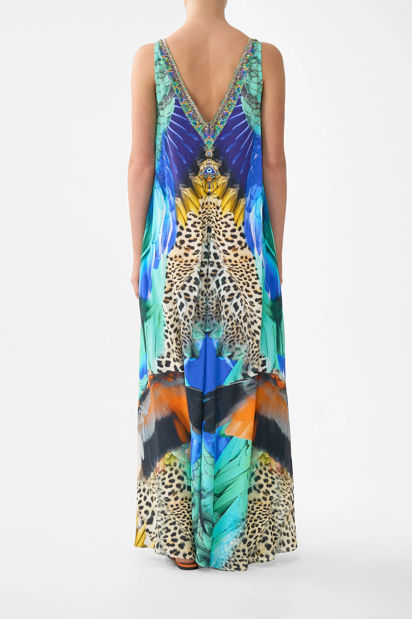 V NECK FLARED JUMPSUIT JUNGLE FLIGHT