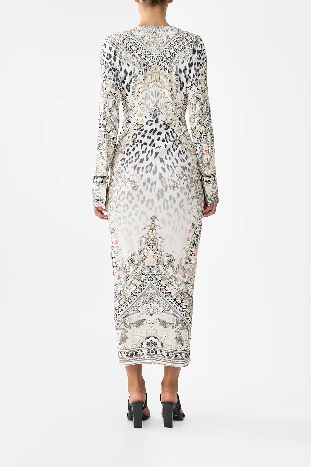 LONG V NECK TWIST FRONT JERSEY DRESS MARBLE HEAVEN