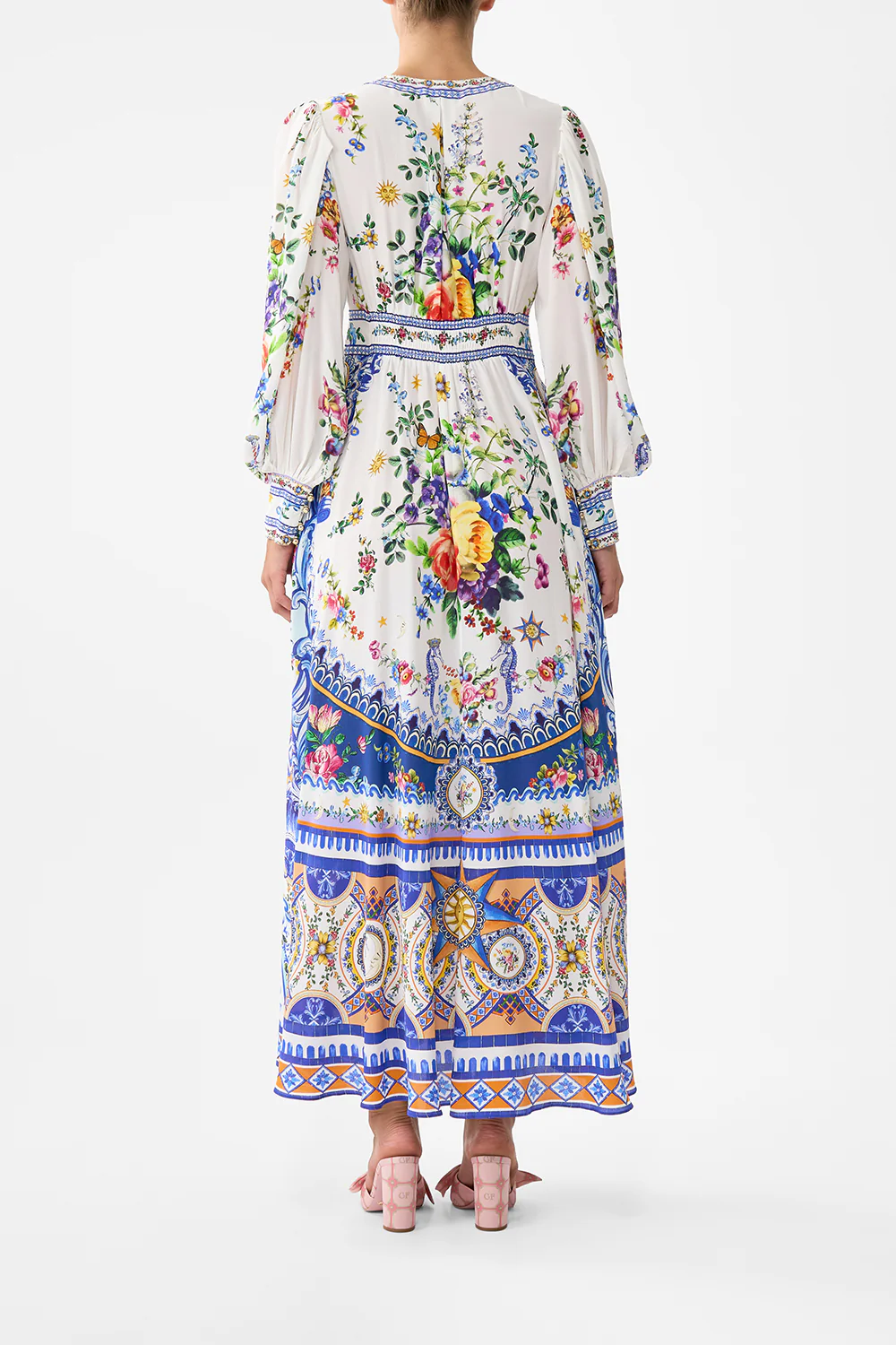 SHAPED WAISTBAND DRESS WITH GATHERED SLEEVES TILES DARLS