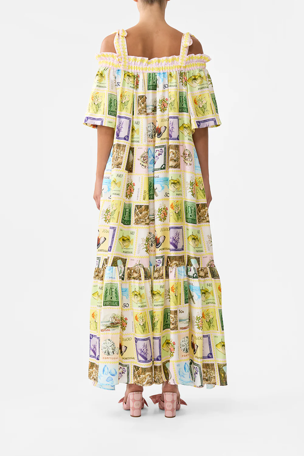 LONG OFF SHOULDER FRILL DRESS WITH STRAPS WITH LOVE FROM LISBON