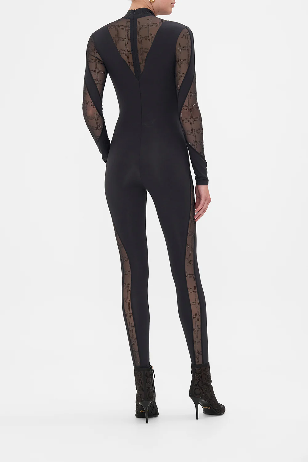 MESH INSERT CATSUIT SOLID BLACK