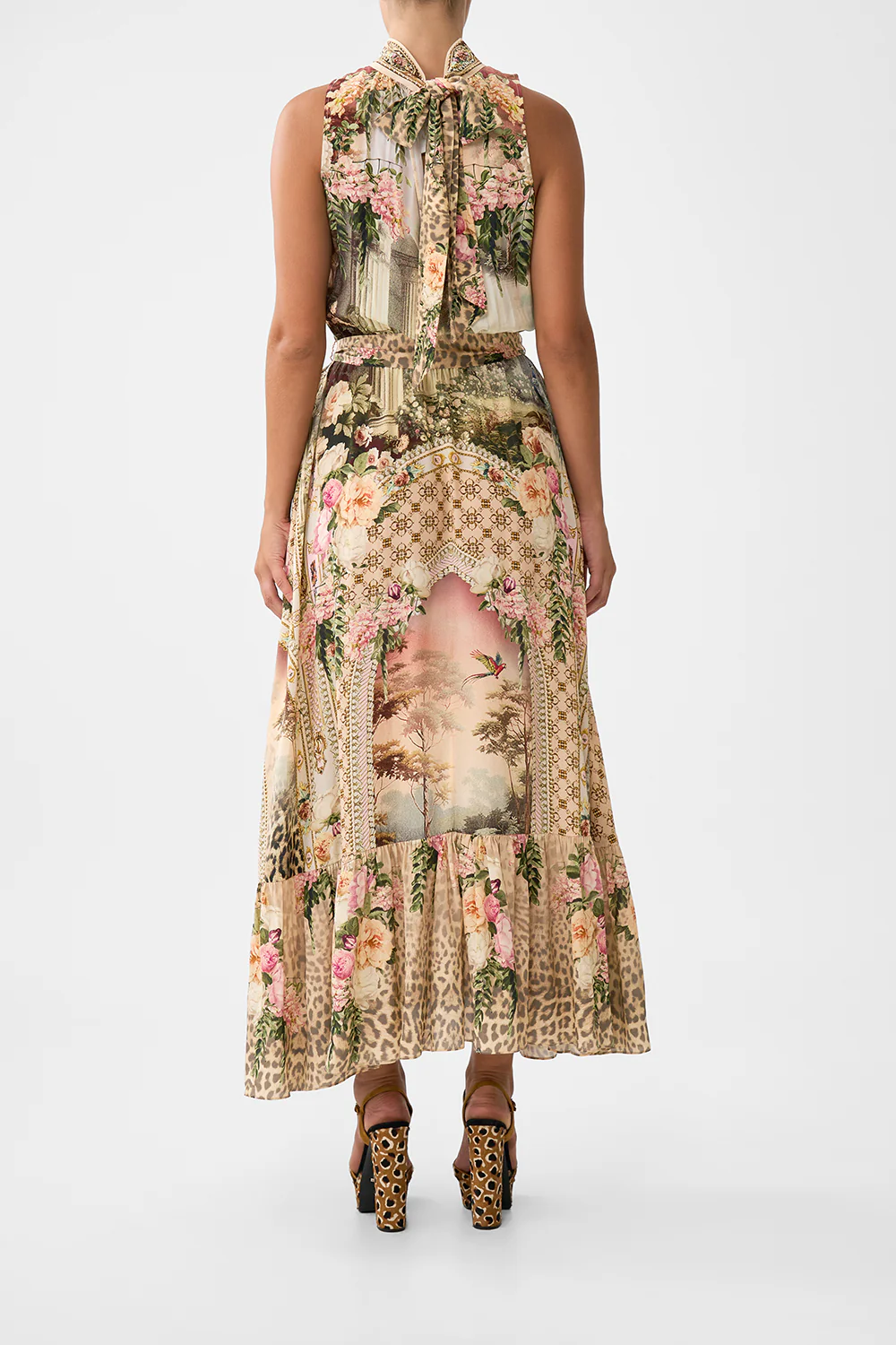 NECKTIE DRESS WITH ELASTICATED WAIST WATERCOLOUR WONDERLAND