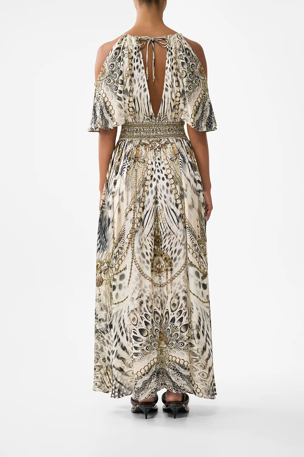 NECK CHARM SHIRRED WAIST LONG DRESS LADY LIONHEART