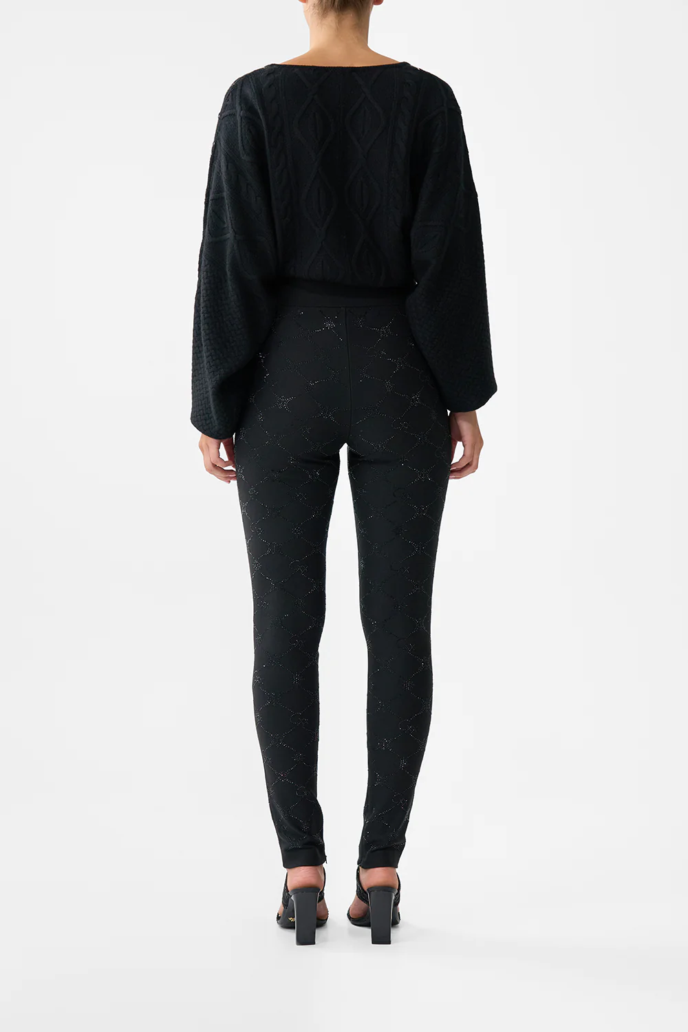 BUTTON EMBELLISHED PONTE PANT SOLID BLACK