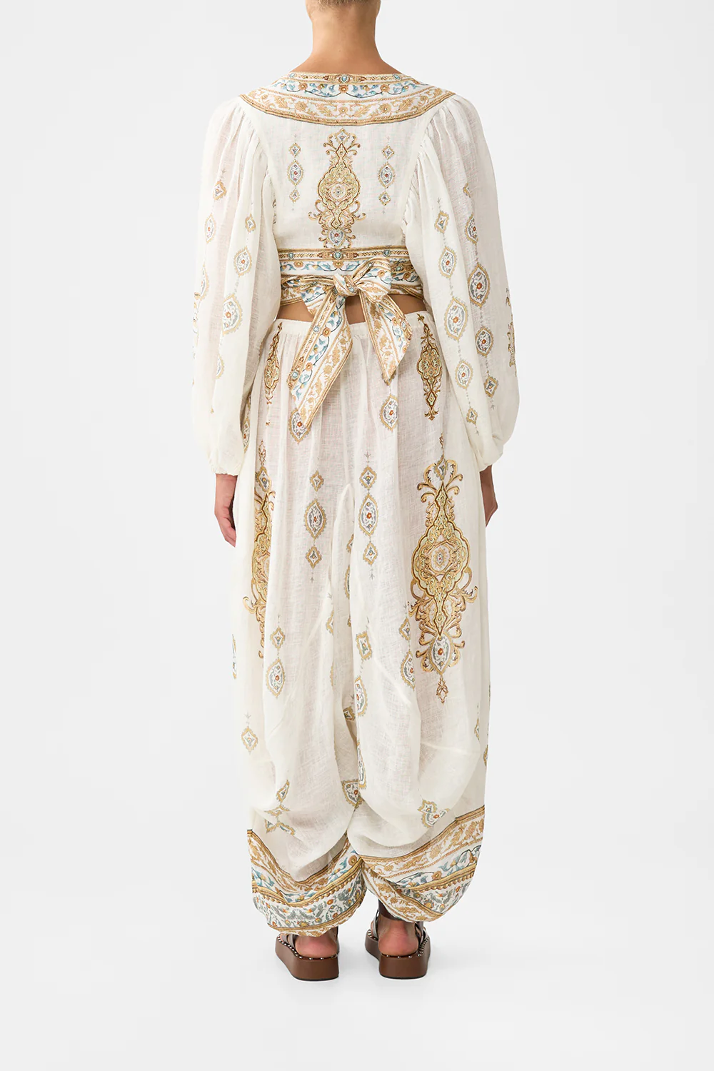 CROPPED BLOUSON SLEEVE TIE FRONT TOP OTTOMAN DYNASTY