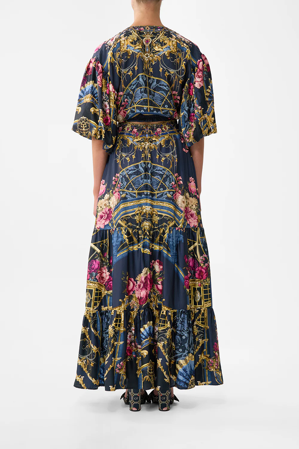 HIGH WAISTED TIERED SKIRT ORNATE ON A PLATE