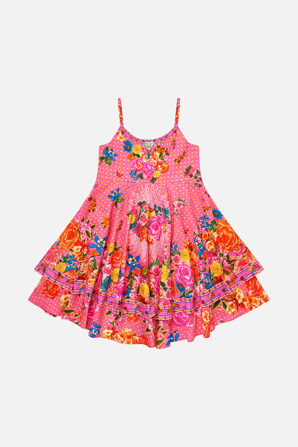 KIDS ROUND NECK LAYERED HIGH LOW DRESS ILLUSTRATION NATION