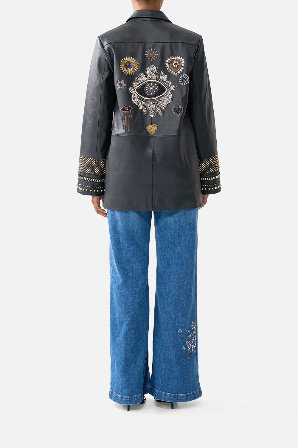 LEATHER JACKET WITH YOKE AMULETS AND ALCHEMY