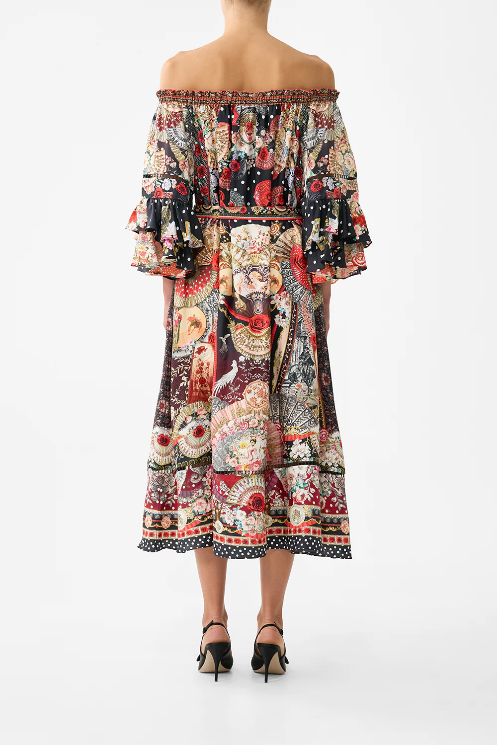 OFF SHOULDER MIDI DRESS WITH FRILL SLEEVE DAUGHTERS OF DUENDE