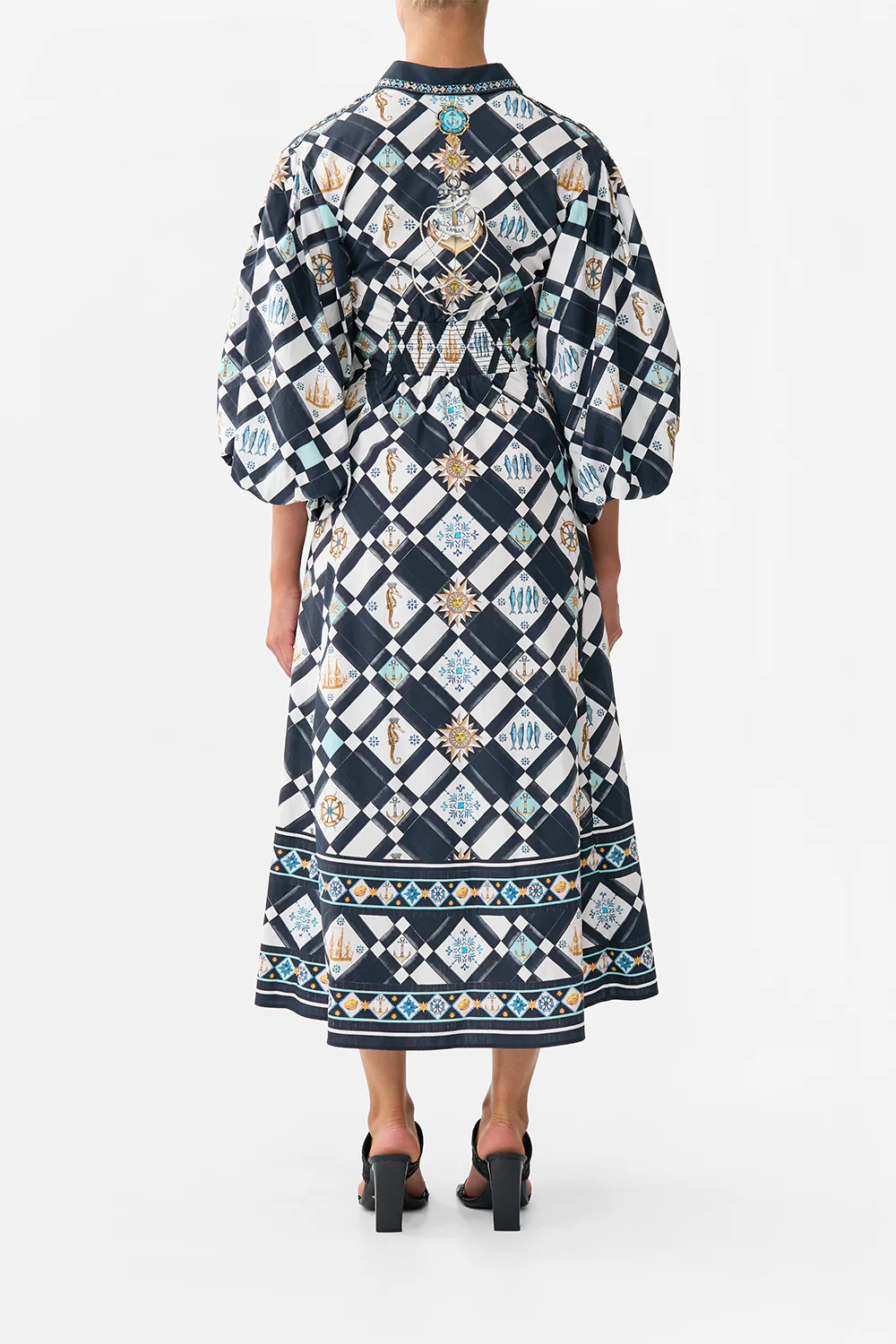 WAIST TIE SHIRT DRESS WITH BUBBLE SLEEVE FOLK AFLOAT