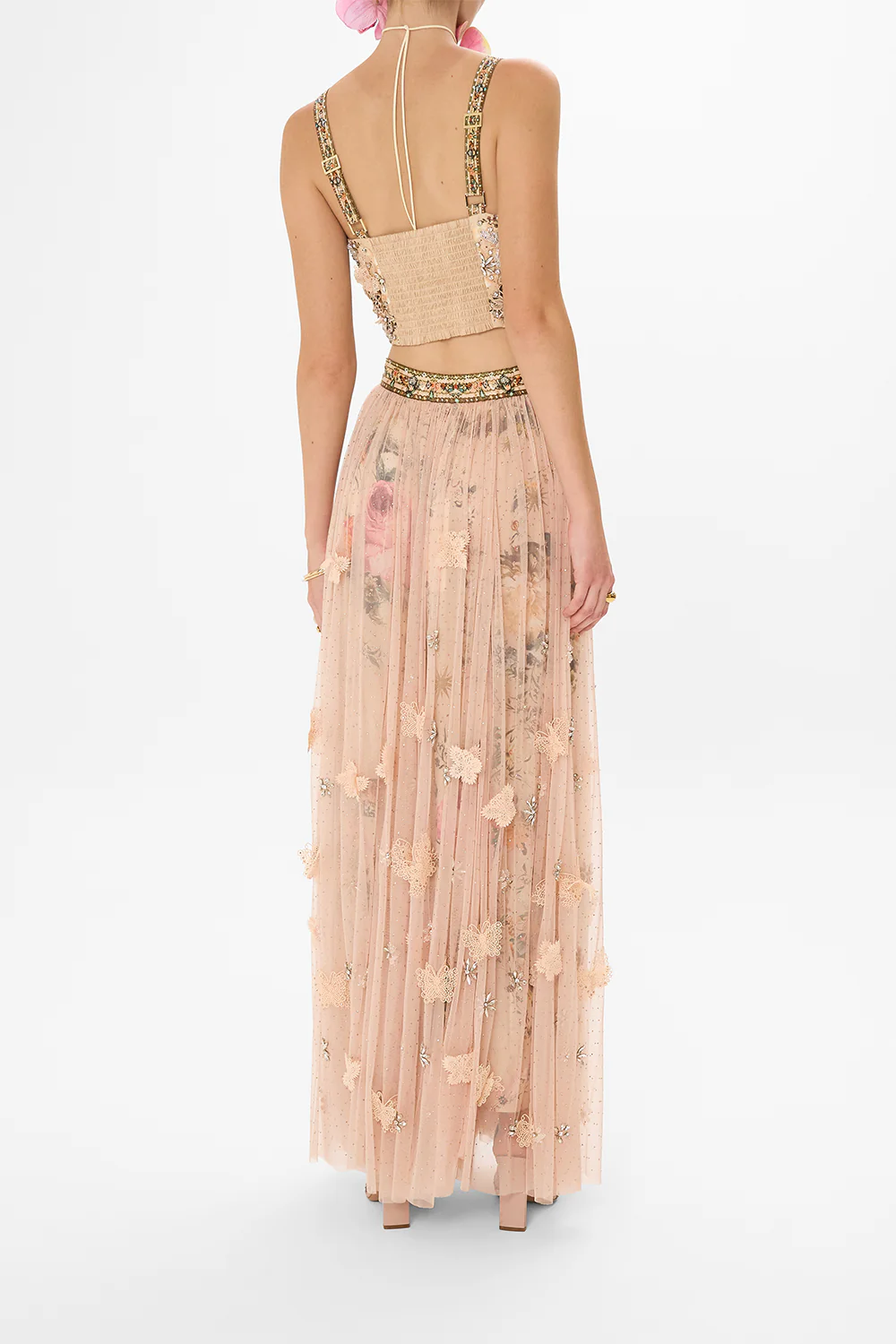 LONG TULLE SKIRT WITH 3D LACE & FLOWERS ROSE GARDEN REVOLUTION