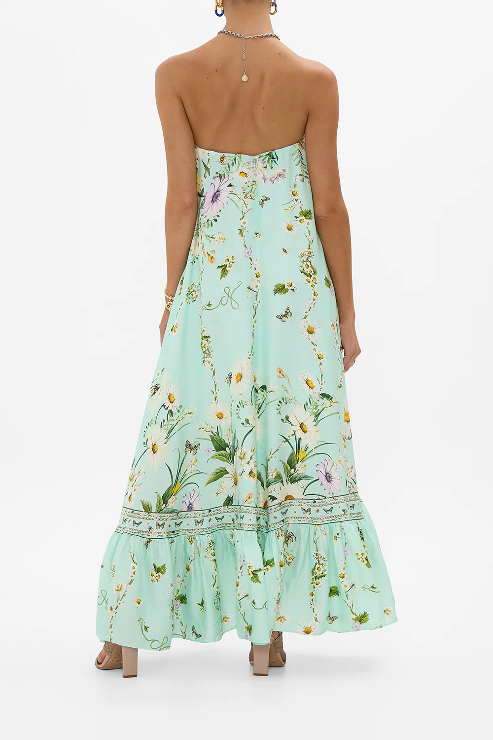 STRAPLESS MAXI WITH RUFFLE HEM FLORAL FREEFALL