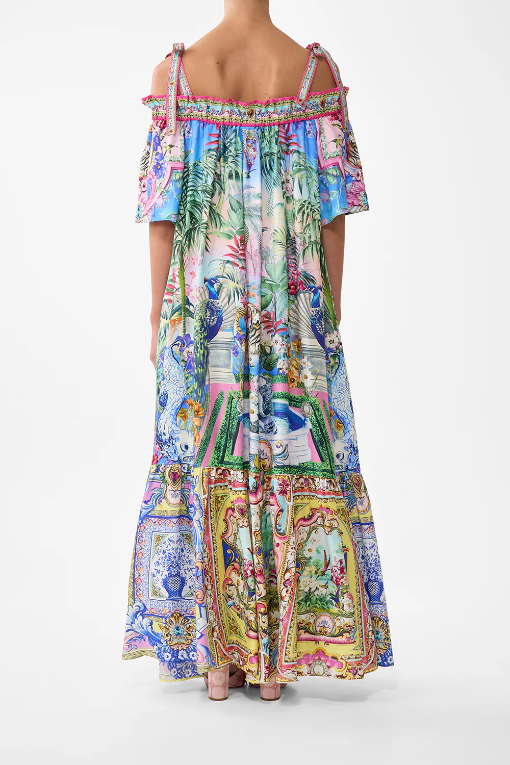 LONG OFF SHOULDER FRILL DRESS WITH STRAPS SPIRIT OF SANTA MARIA