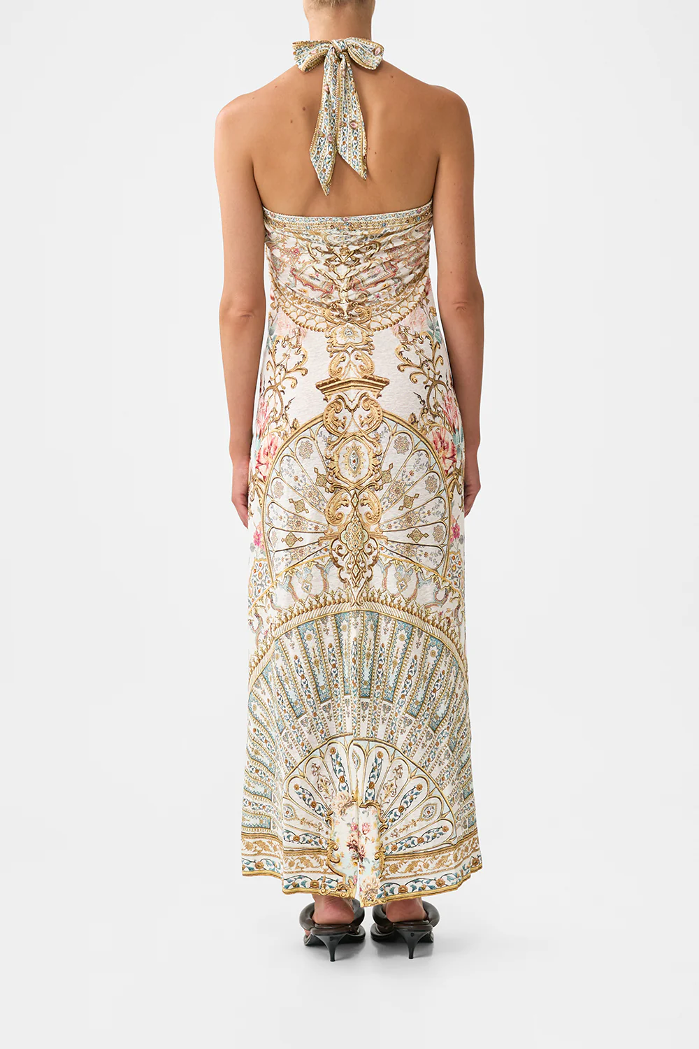 LONG DRAPED LINEN JERSEY HALTER DRESS OTTOMAN DYNASTY