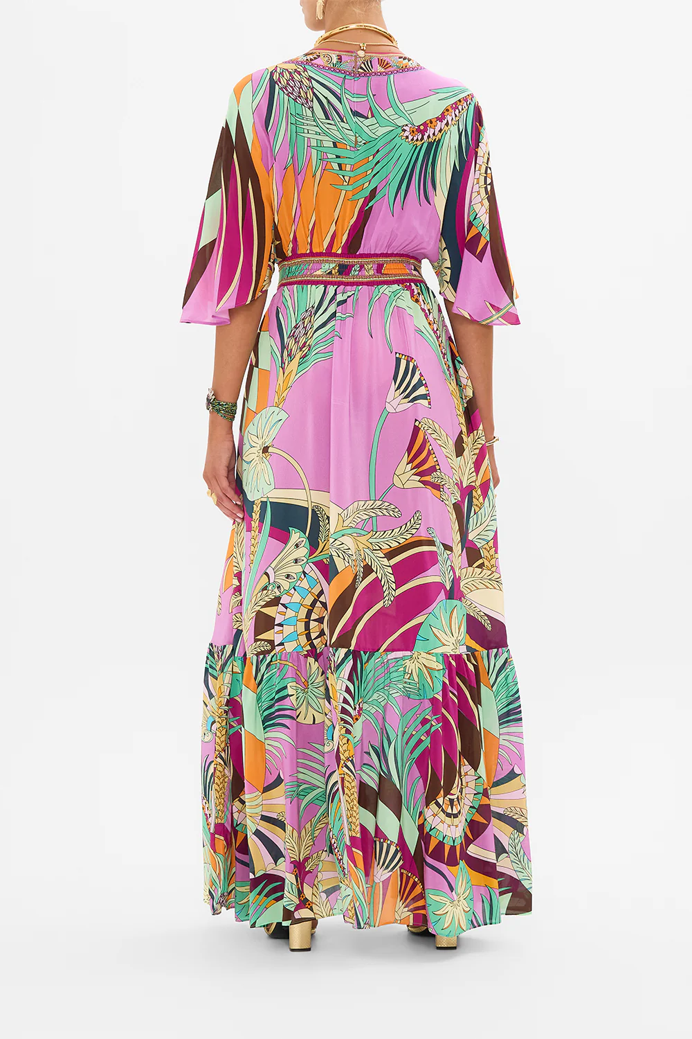 WAISTED DRESS WITH HEM RUFFLE GIZA GODDESS