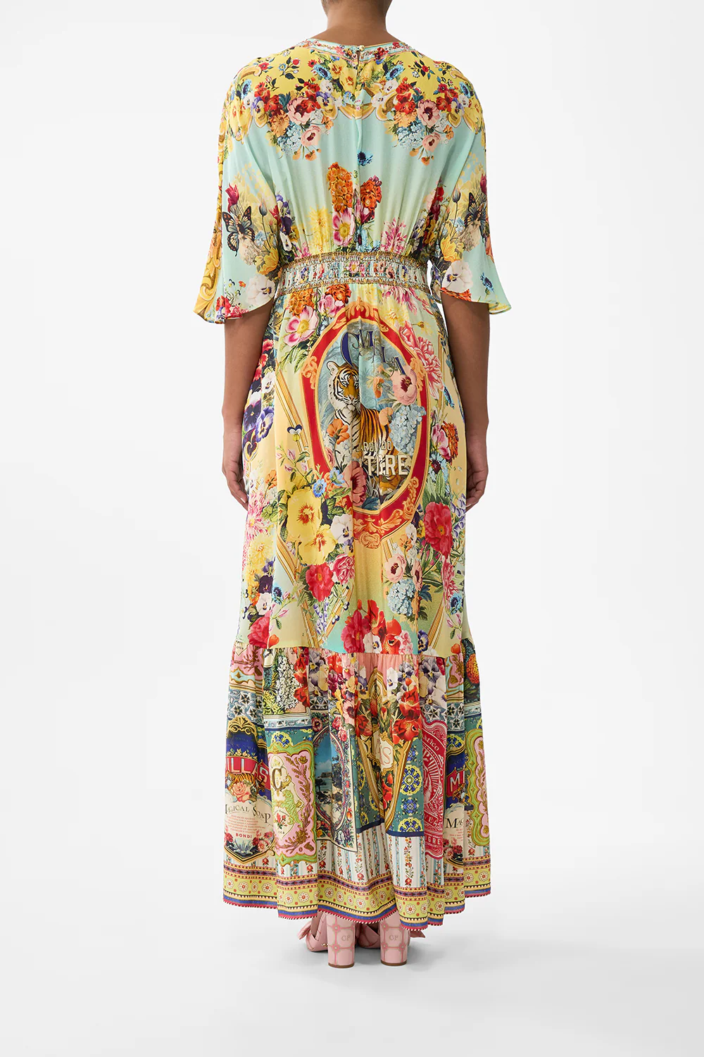 WAISTED DRESS WITH HEM RUFFLE AROMATIC TIGER FLOWER